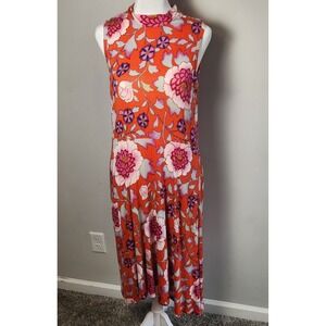 Maeve Anthropologie Women's M Floral Fit & Flare Swing Dress‎ Orange Pink Retro